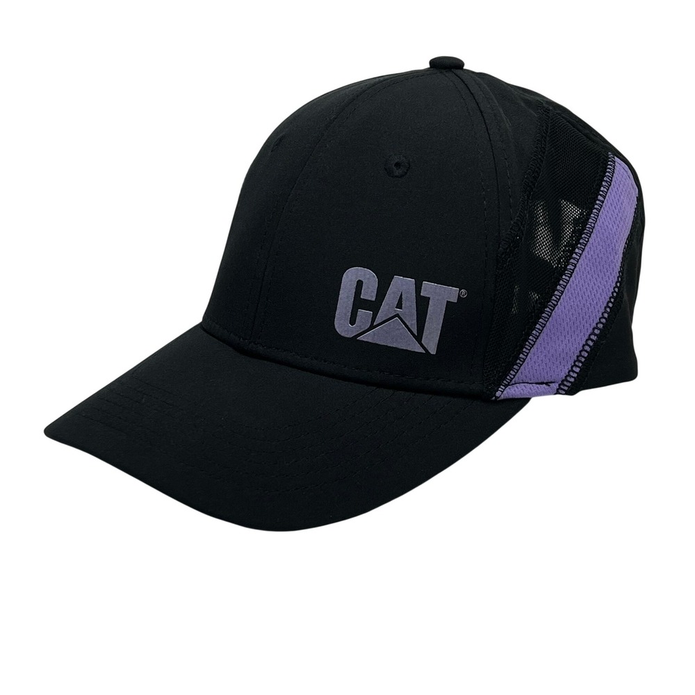 Caterpillar Performance Hat Mens OSFM Black Purple Mesh CAT Logo Baseball Cap